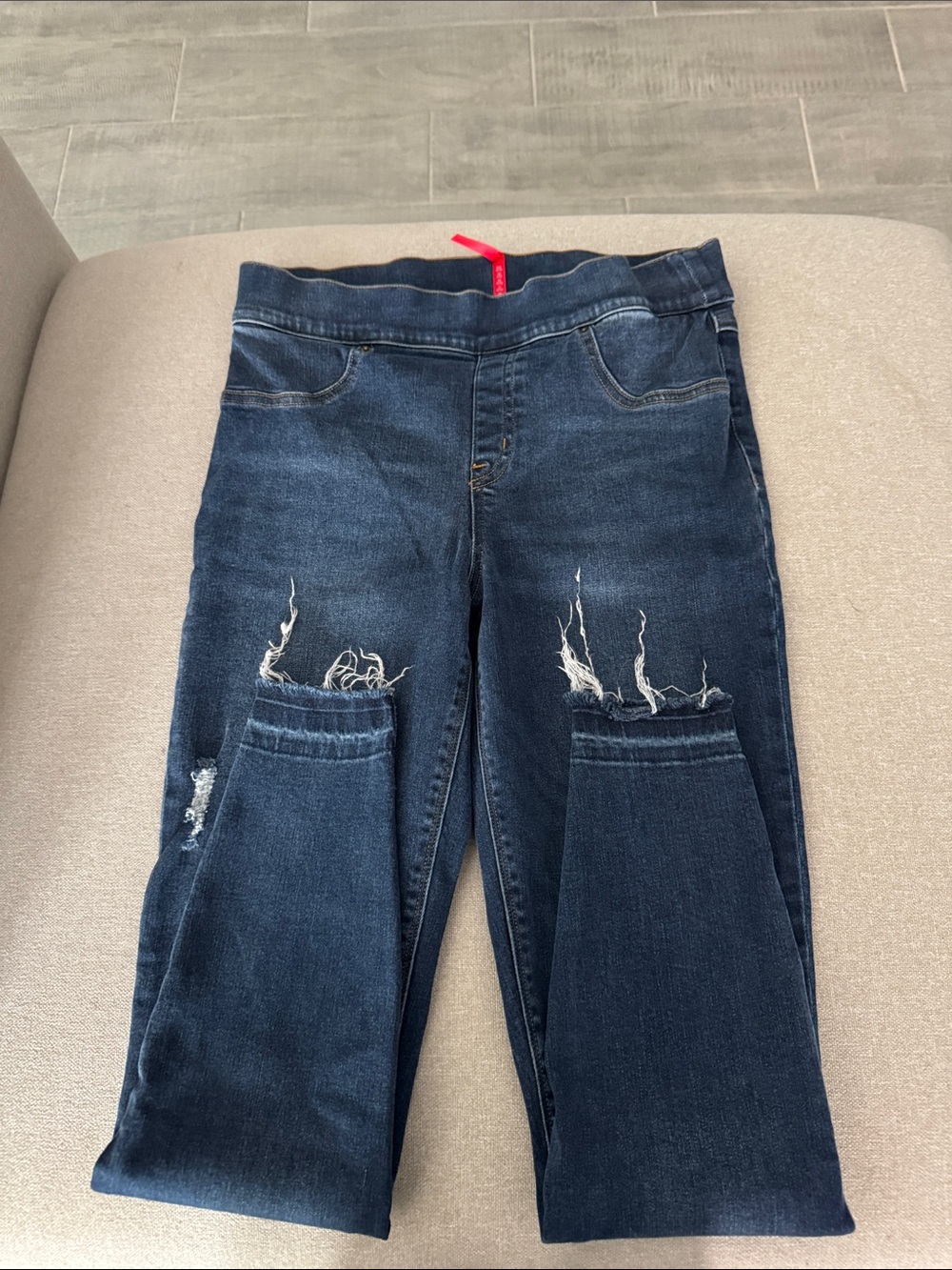 SPANK Dark Blue Women's Distressed Pull-On Jeans